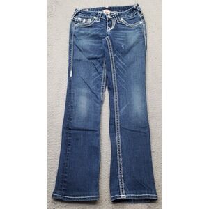 True Religion World Tour Jeans Youth Blue Low Waist Thick Stitch Straight Leg